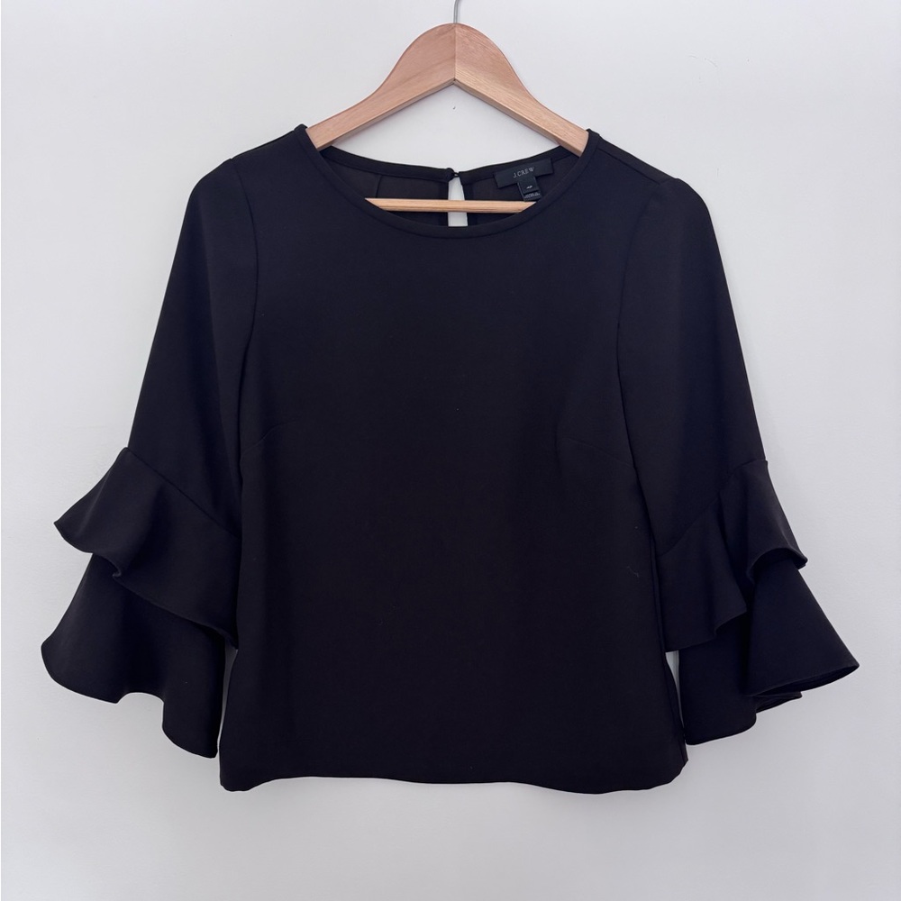 JCrew Black Ruffle Sleeve Blouse